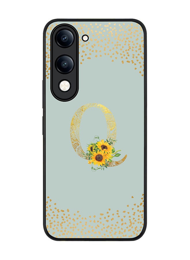 For vivo Y04 / Y29t 5G Case,Slim fit Camera Protection, Shockproof Thin Phone cover  - Custom Floral Monogram - Q  (Light Grey )